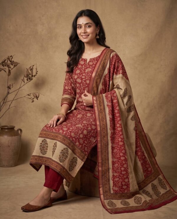 Maroon Gajji Silk Unstitched Suit
