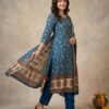Teal Blue Gajji Silk Unstitched Suit