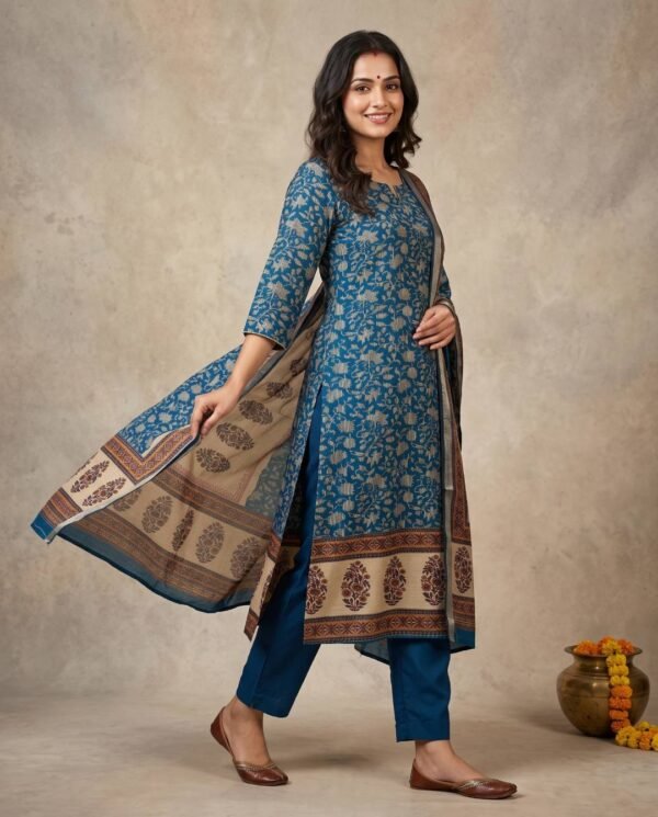 Teal Blue Gajji Silk Unstitched Suit