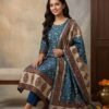 Teal Blue Gajji Silk Unstitched Suit
