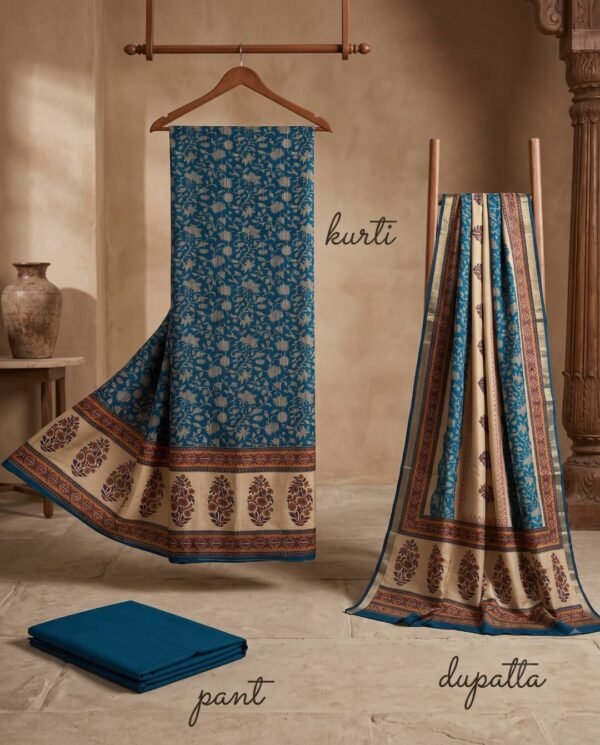 Teal Blue Gajji Silk Unstitched Suit