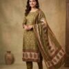 Olive Green Gajji Silk Unstitched Suit