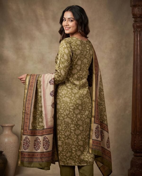Olive Green Gajji Silk Unstitched Suit