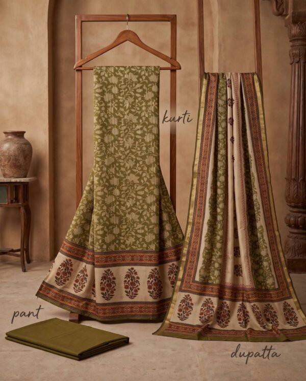 Olive Green Gajji Silk Unstitched Suit