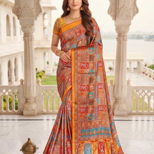 Yellow Multicolor Silk Saree