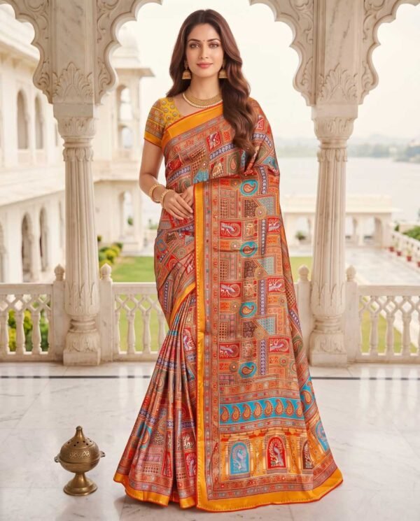 Yellow Multicolor Silk Saree