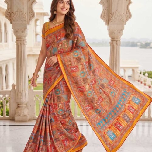 Yellow Multicolor Silk Saree
