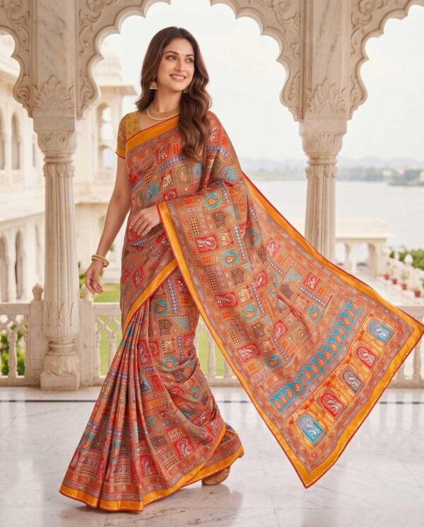 Yellow Multicolor Silk Saree