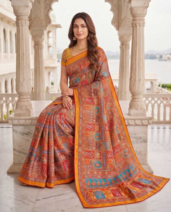 Yellow Multicolor Silk Saree