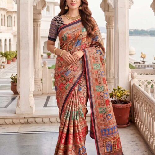 Coke Multicolored Printed Silk Saree