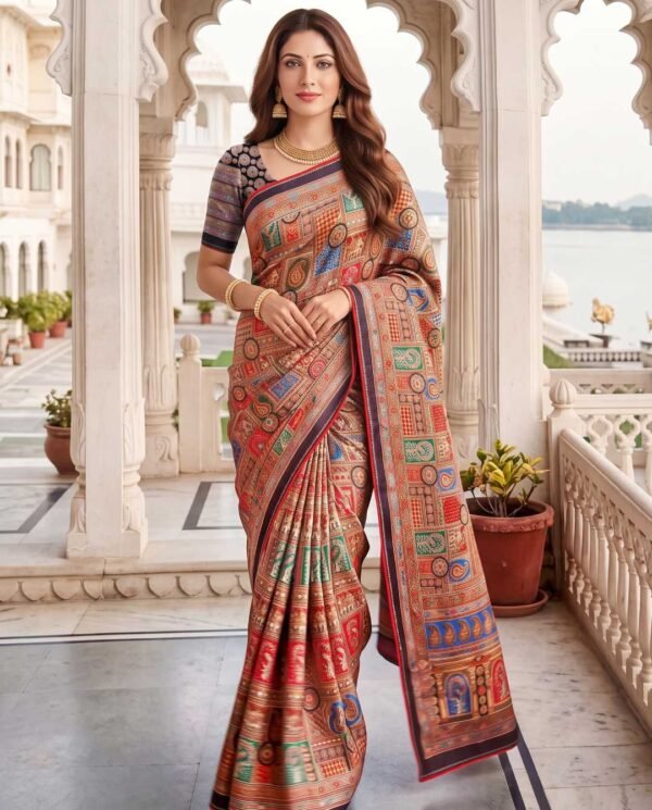 Coke Multicolored Printed Silk Saree