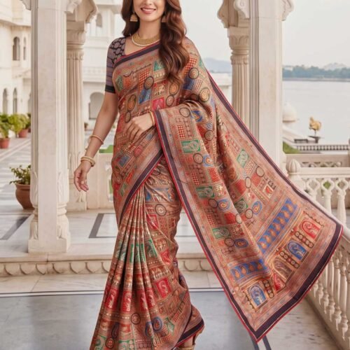 Coke Multicolored Printed Silk Saree