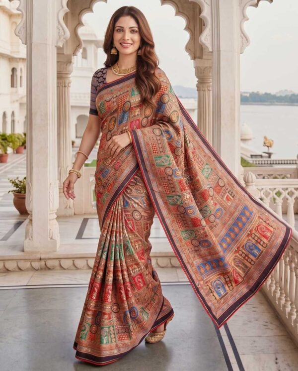 Coke Multicolored Printed Silk Saree