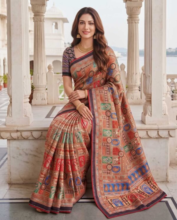Coke Multicolored Printed Silk Saree