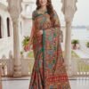 Green Multicolored Printed Silk Saree