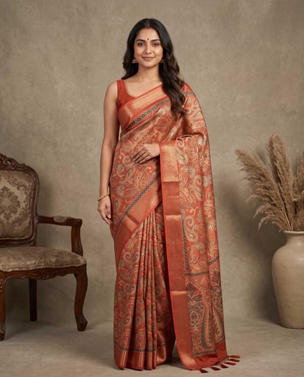 Orange Printed Silk Saree Orange Printed Silk Saree
