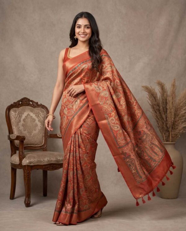 BS002485-1(1) Orange Printed Silk Saree