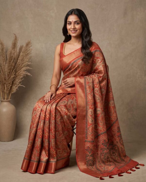 BS002485-1(2) Orange Printed Silk Saree