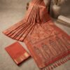 Orange Printed Silk Saree Orange-Green Printed Silk Saree