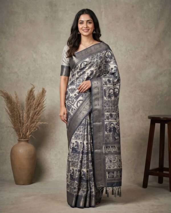 Grey Printed Silk Saree Grey Printed Silk Saree