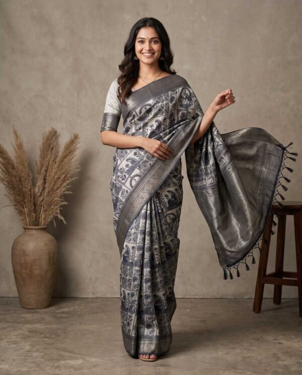 BS002485-2(1) Grey Printed Silk Saree