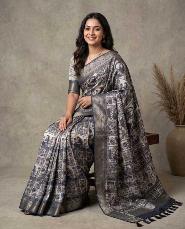 BS002485-2(2) Grey Printed Silk Saree