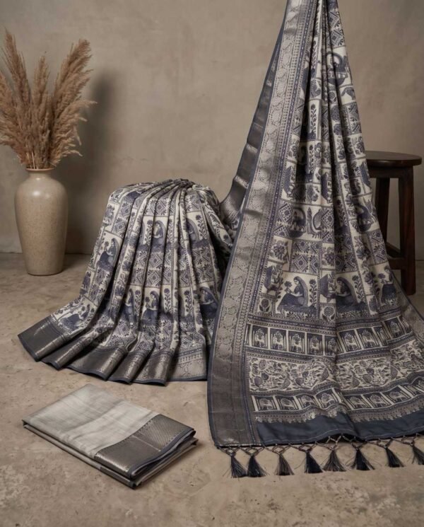 BS002485-2(3) Grey Printed Silk Saree