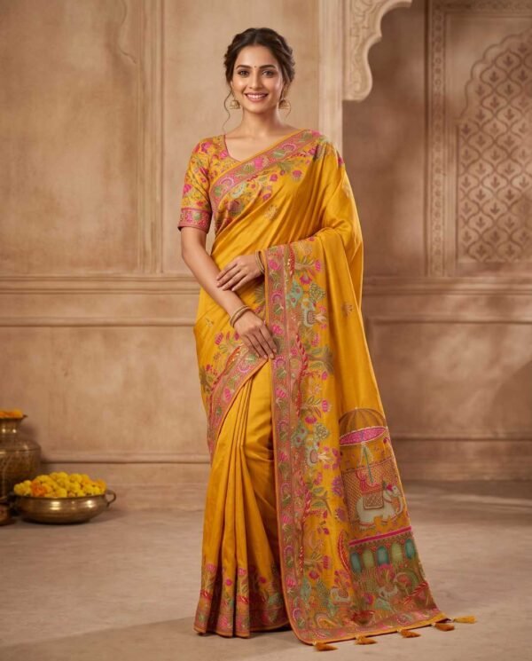 Mustard Pure Silk Saree
