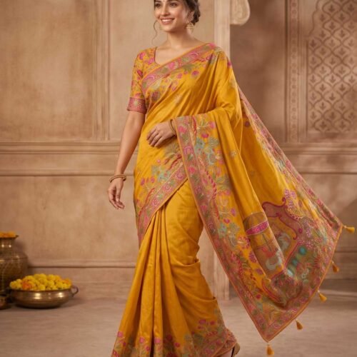 Mustard Pure Silk Saree