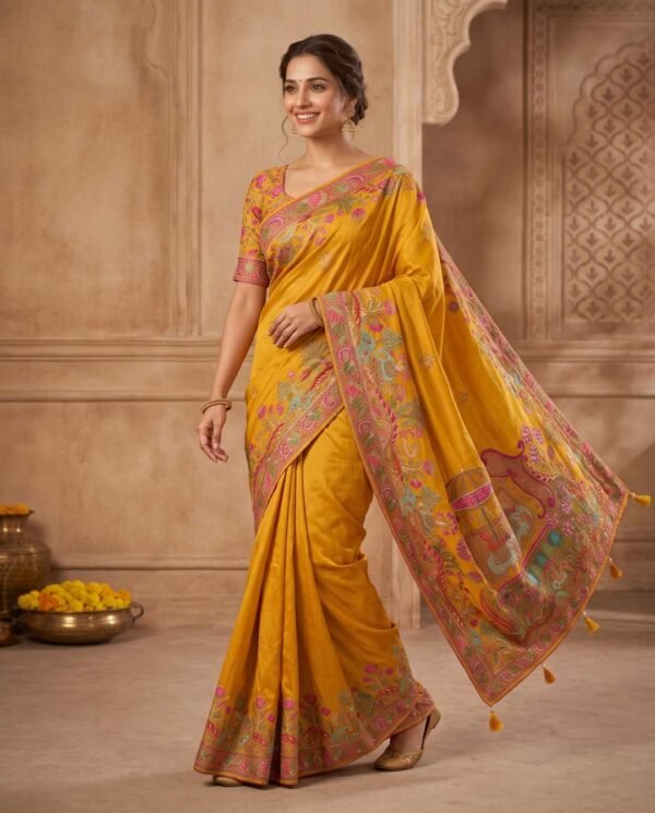 Mustard Pure Silk Saree