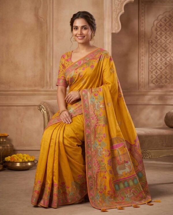 Mustard Pure Silk Saree