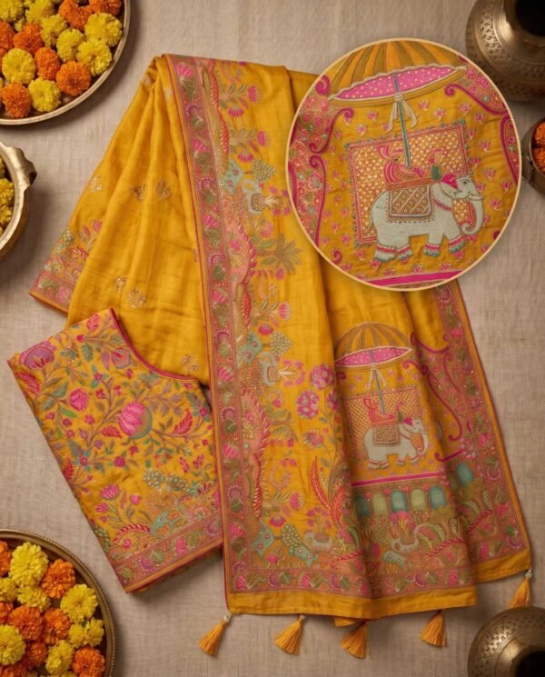Mustard Pure Silk Saree